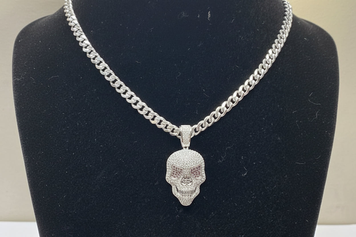 Necklace with a skull pendant on a mannequin bust
