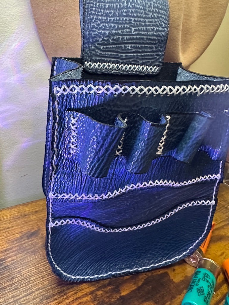 Exotic Sharkskin Leather Shotgun Shell Ammo Bag - Sporting Clay Belt Pouch