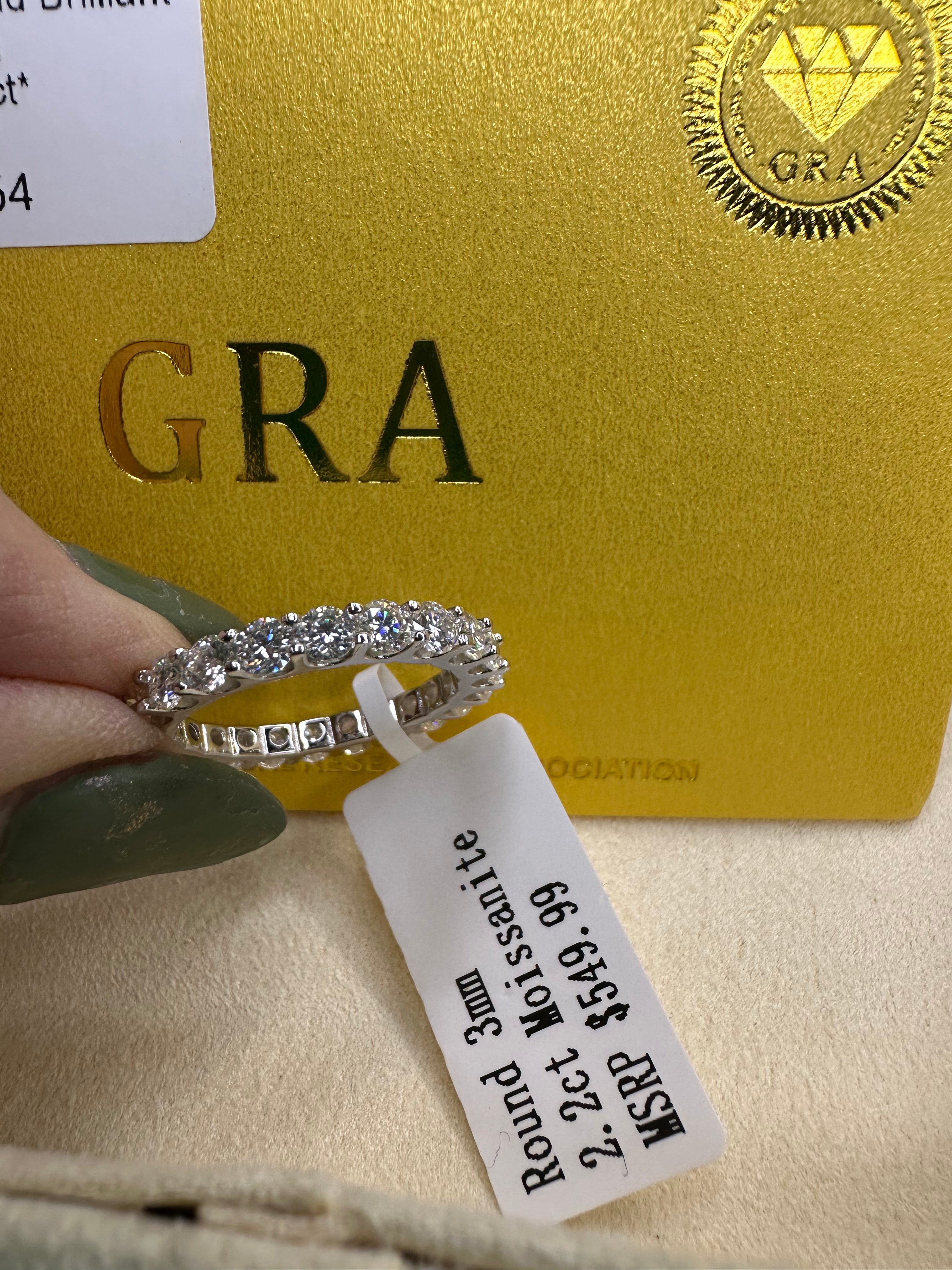 Moissanite Lab Cultured Diamond Ring - 2.2CT Sterling Silver - GRA Certified