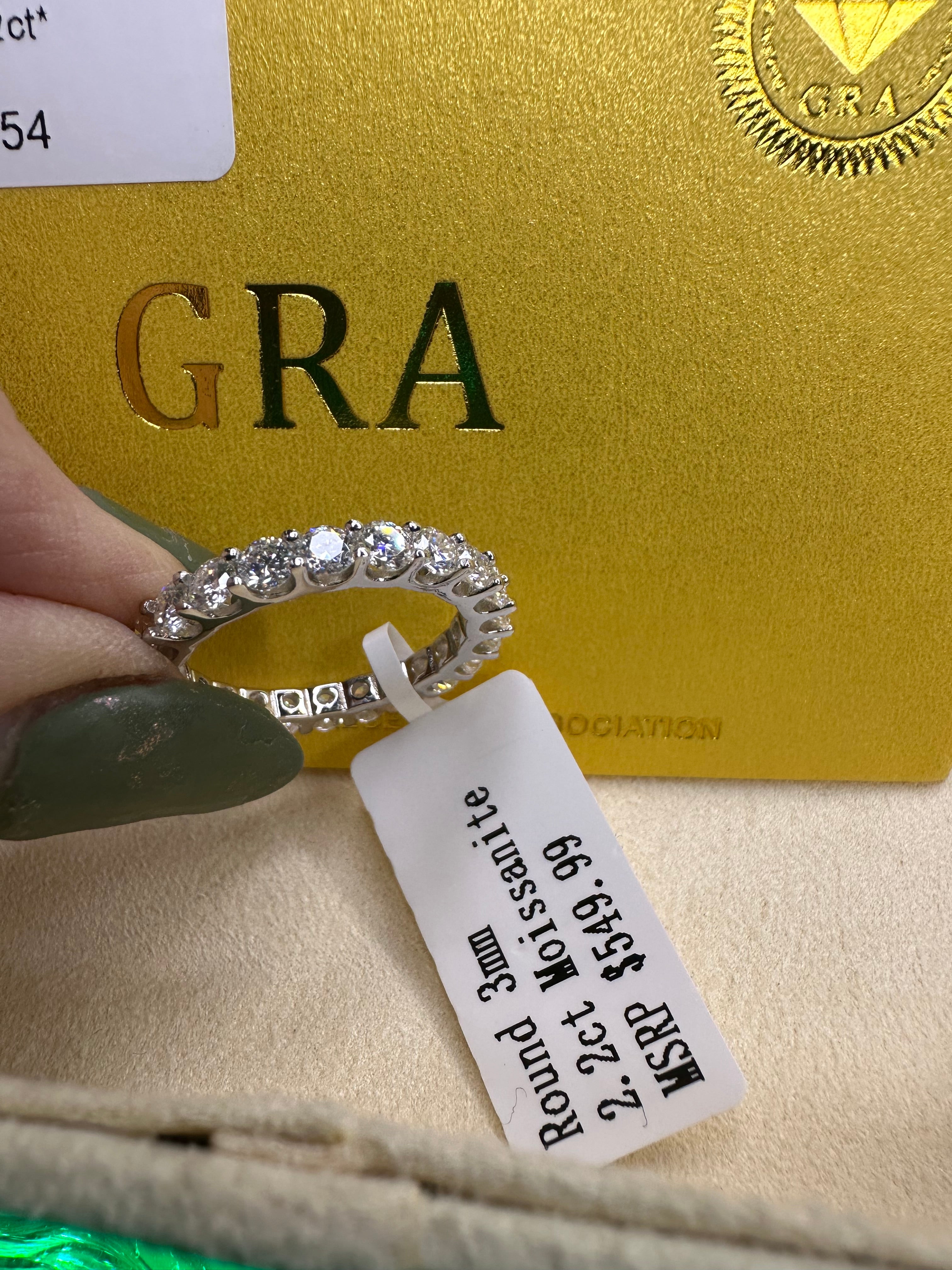 Moissanite Lab Cultured Diamond Ring - 2.2CT Sterling Silver - GRA Certified