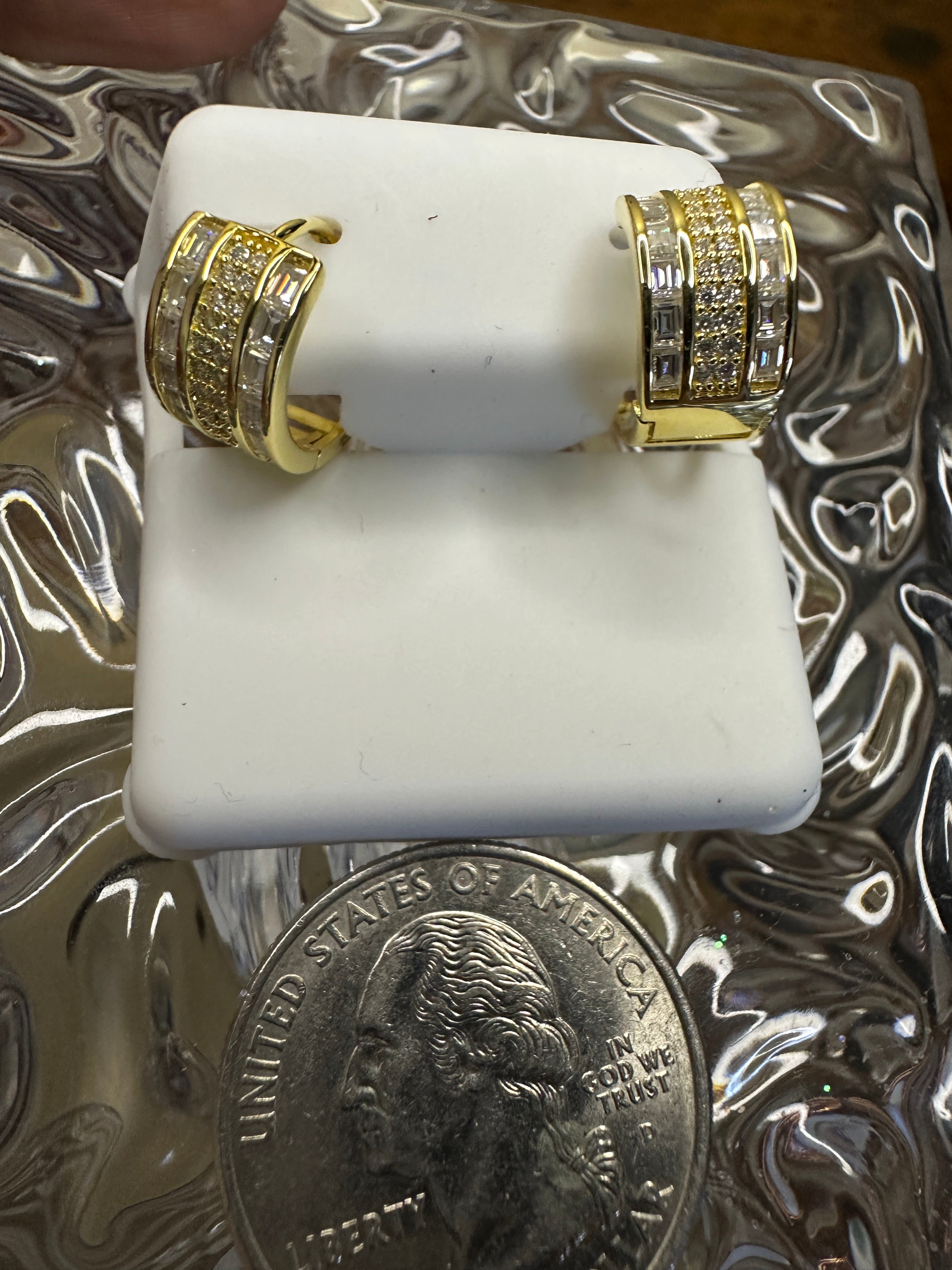 14kt Gold Vermeil Triple Huggie Hoop Earrings - 1.50ctw Lab-Grown Diamonds