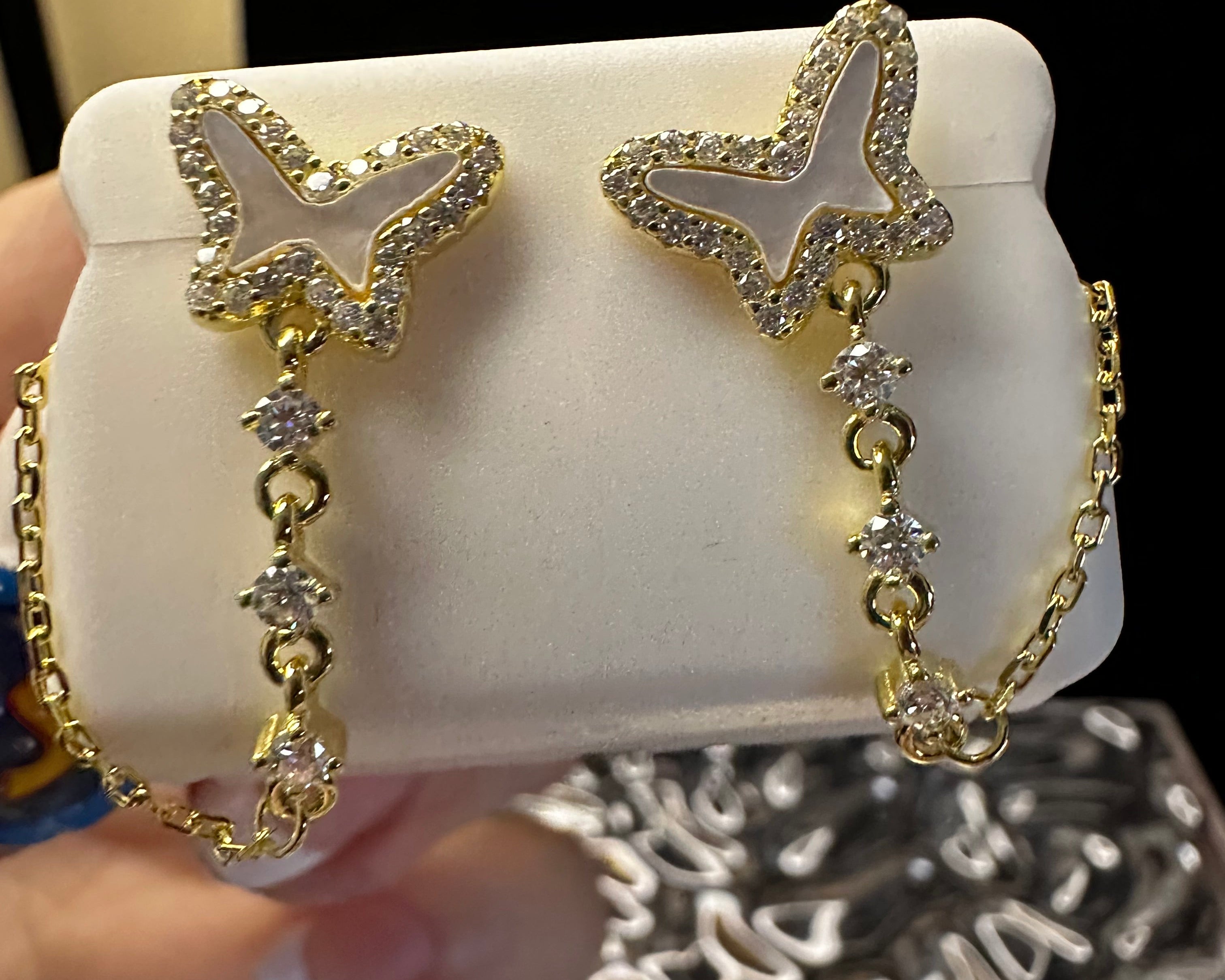 Mother of Pearl Butterfly Lab-Grown Diamond Chain Earrings - 1.5CTW 14kt Gold