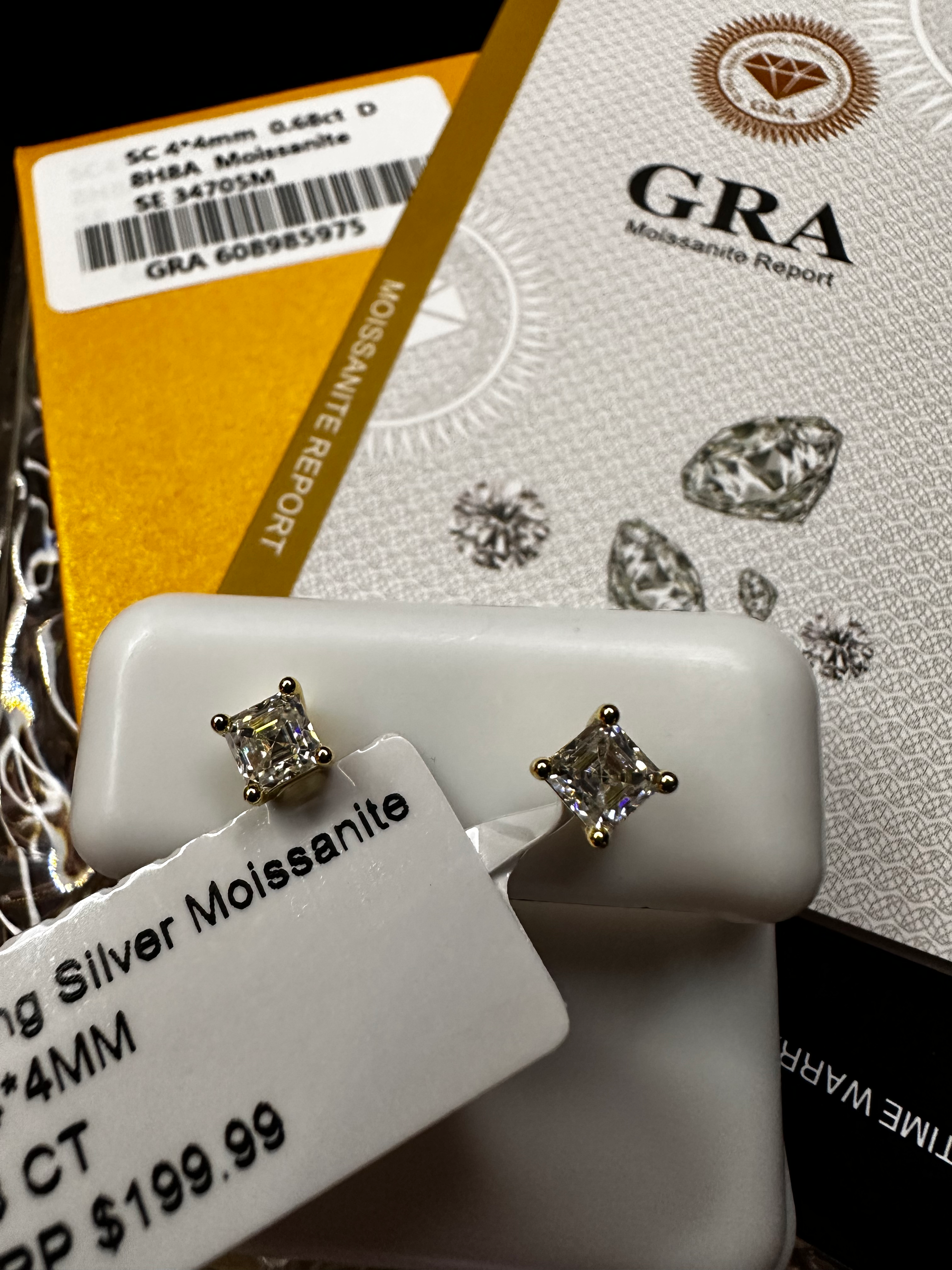 0.68ct Princess Cut Moissanite Stud Earrings - GRA Certified Warranty