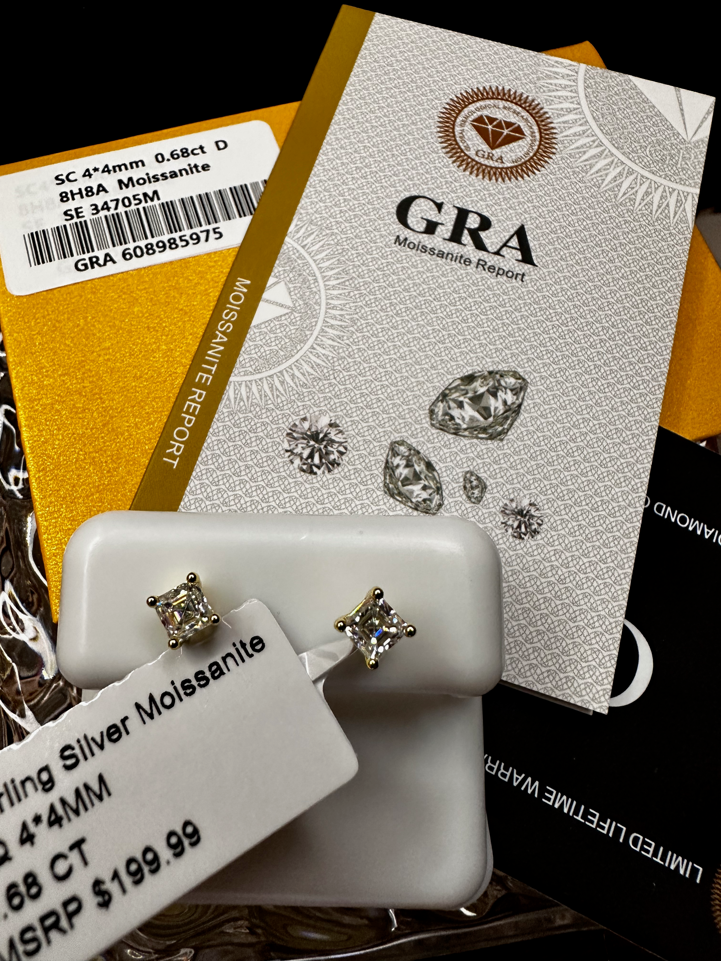 0.68ct Princess Cut Moissanite Stud Earrings - GRA Certified Warranty