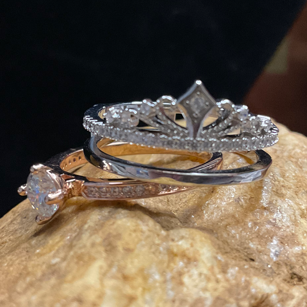 0.5ct Moissanite Double Ring Set with Princess Tiara Enhancer - GRA Certified Size 7