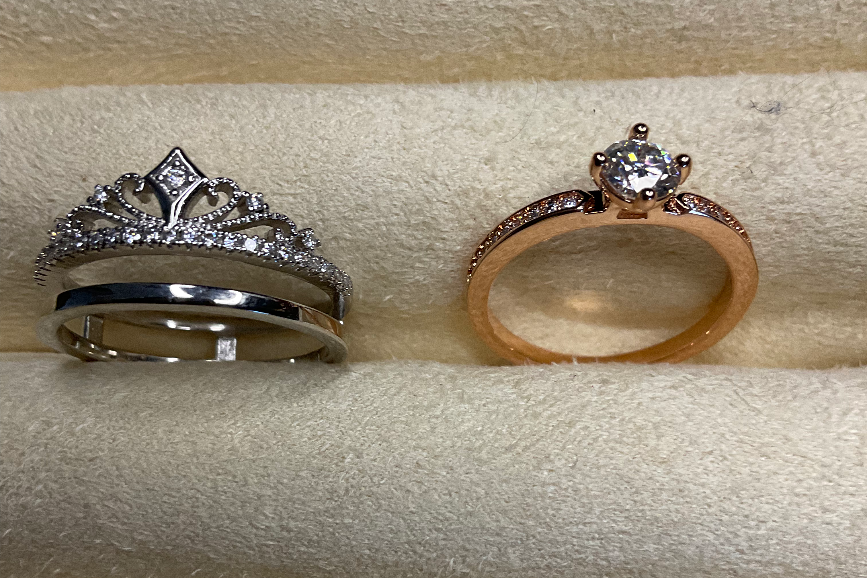 0.5ct Moissanite Double Ring Set with Princess Tiara Enhancer - GRA Certified Size 7