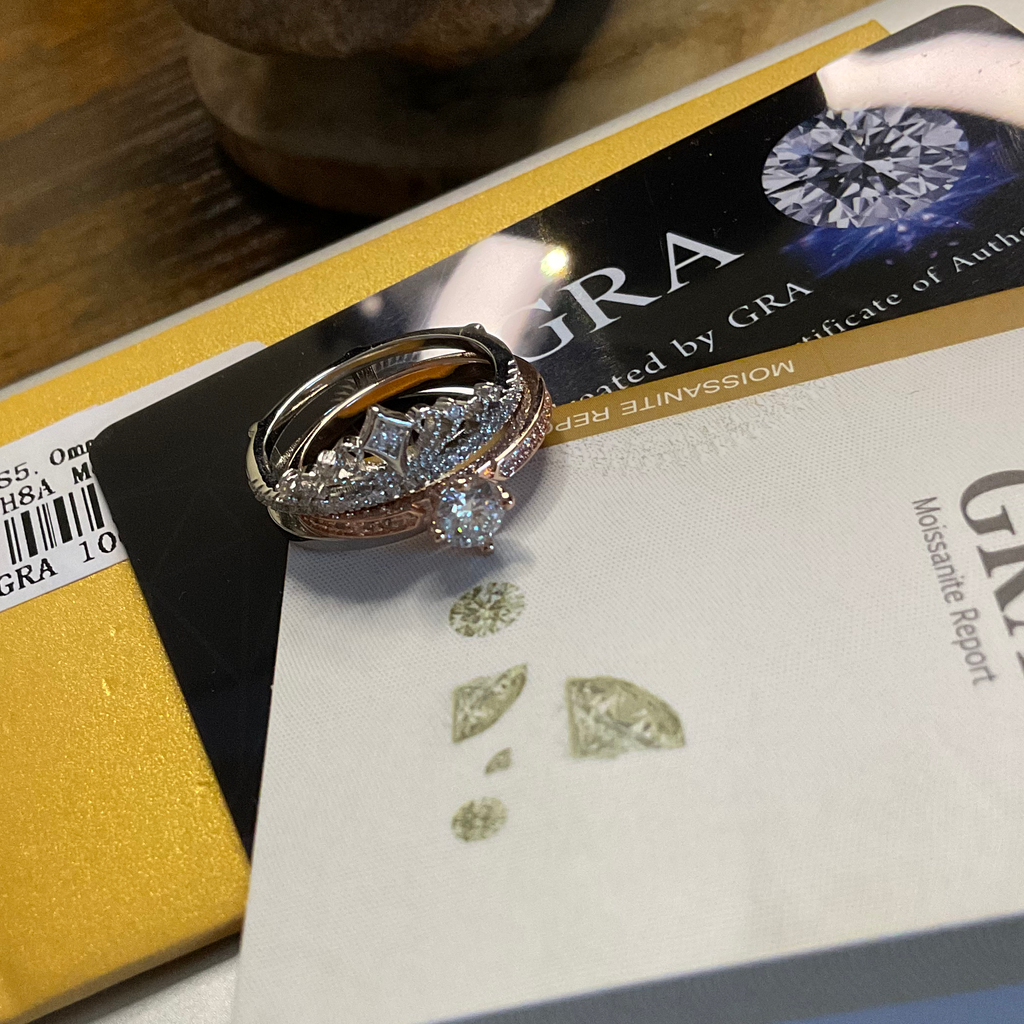 0.5ct Moissanite Double Ring Set with Princess Tiara Enhancer - GRA Certified Size 7