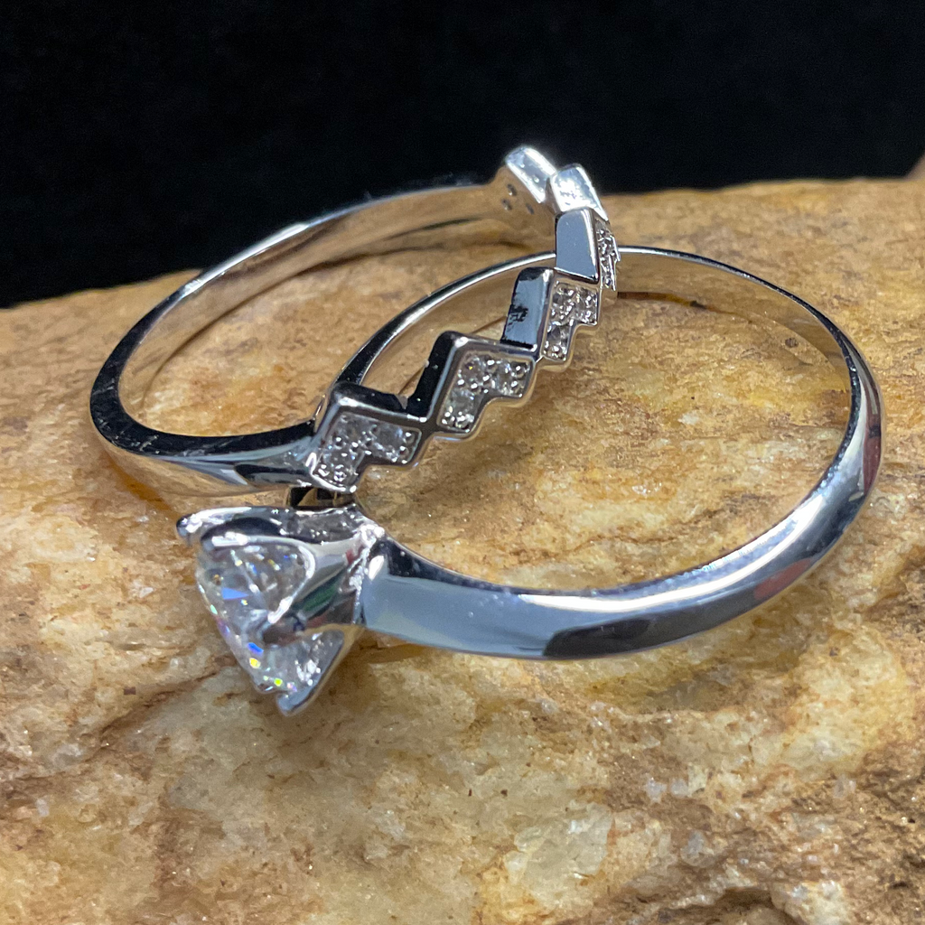 0.5ct Moissanite "I love you" Set with Hearts Band - GRA Certified Size 8