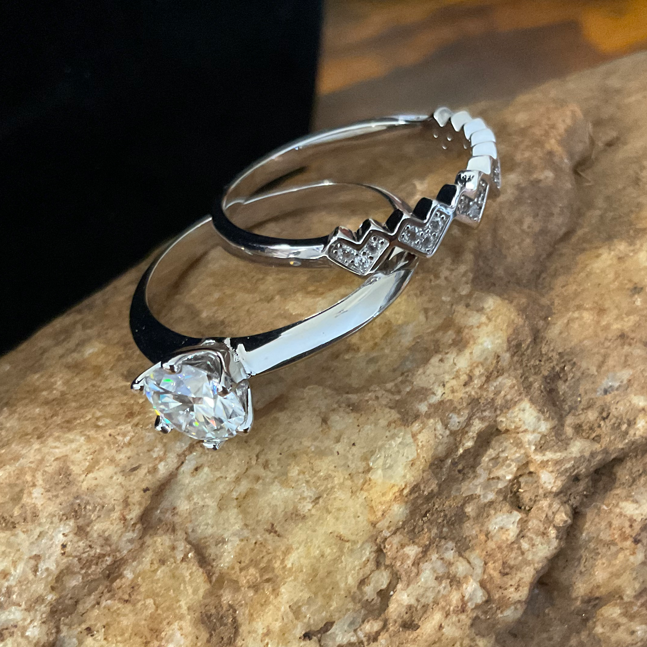 0.5ct Moissanite "I love you" Set with Hearts Band - GRA Certified Size 8