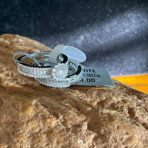 Diamond ring on a rock with a price tag