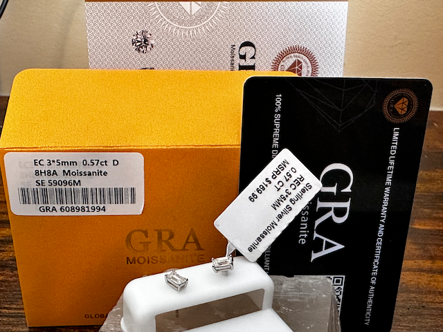 0.57CT Baguette Cut Moissanite Earrings - GRA Certified