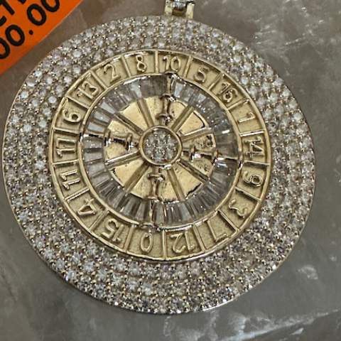 Decorative pendant with zodiac design on a stone surface, with an orange tag in the corner.