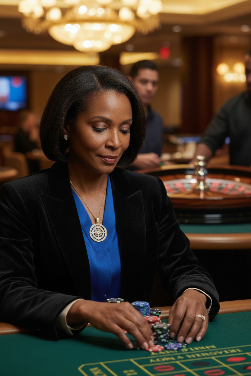 Decorative pendant with gemstones on a stone surface