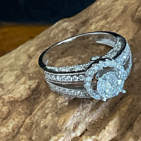 Diamond ring on a textured stone surface