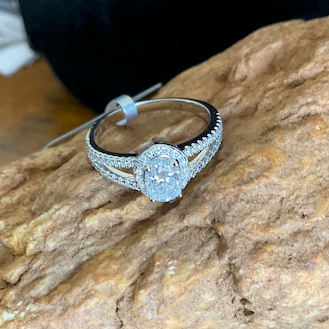 Diamond ring on a textured stone surface