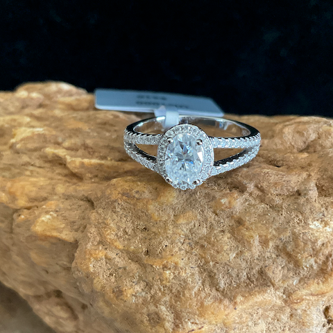 Diamond ring on a textured stone surface