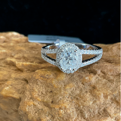 Diamond ring on a textured stone surface