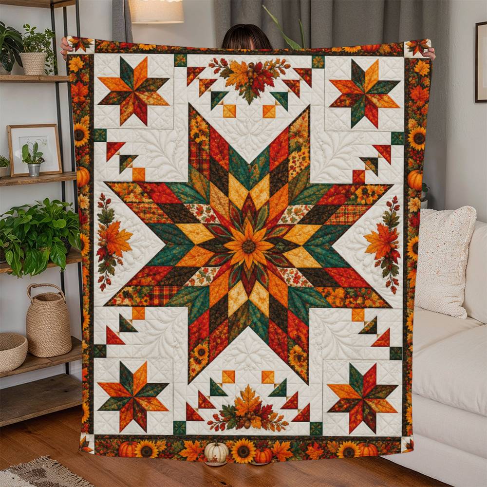 FALL LONE STAR - QUILTED-LOOK - JERSEY FLEECE BLANKET