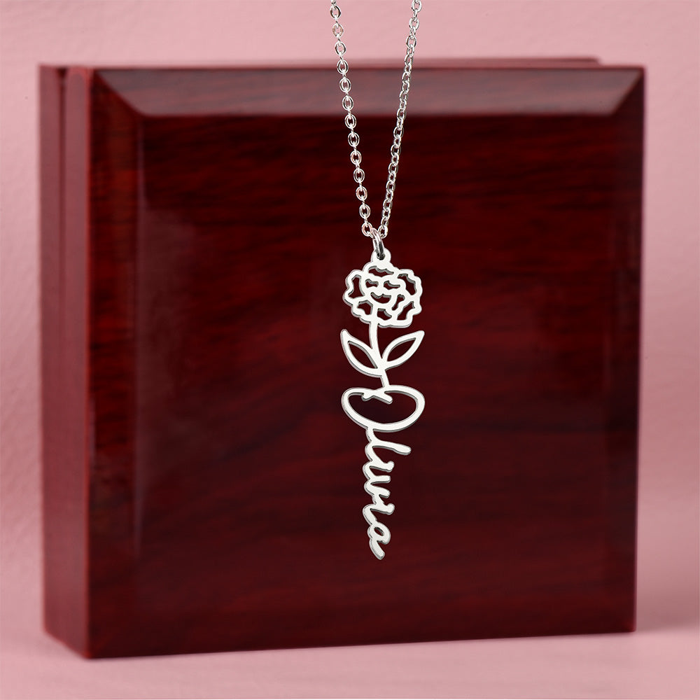 Flower Name Necklace - Vertical