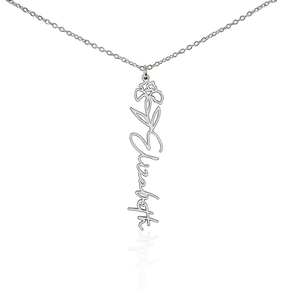 Flower Name Necklace - Vertical