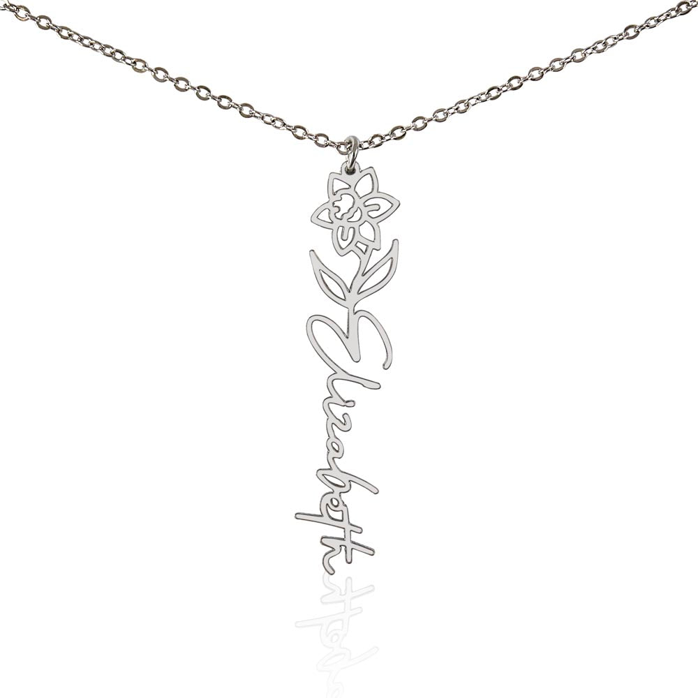 Flower Name Necklace - Vertical
