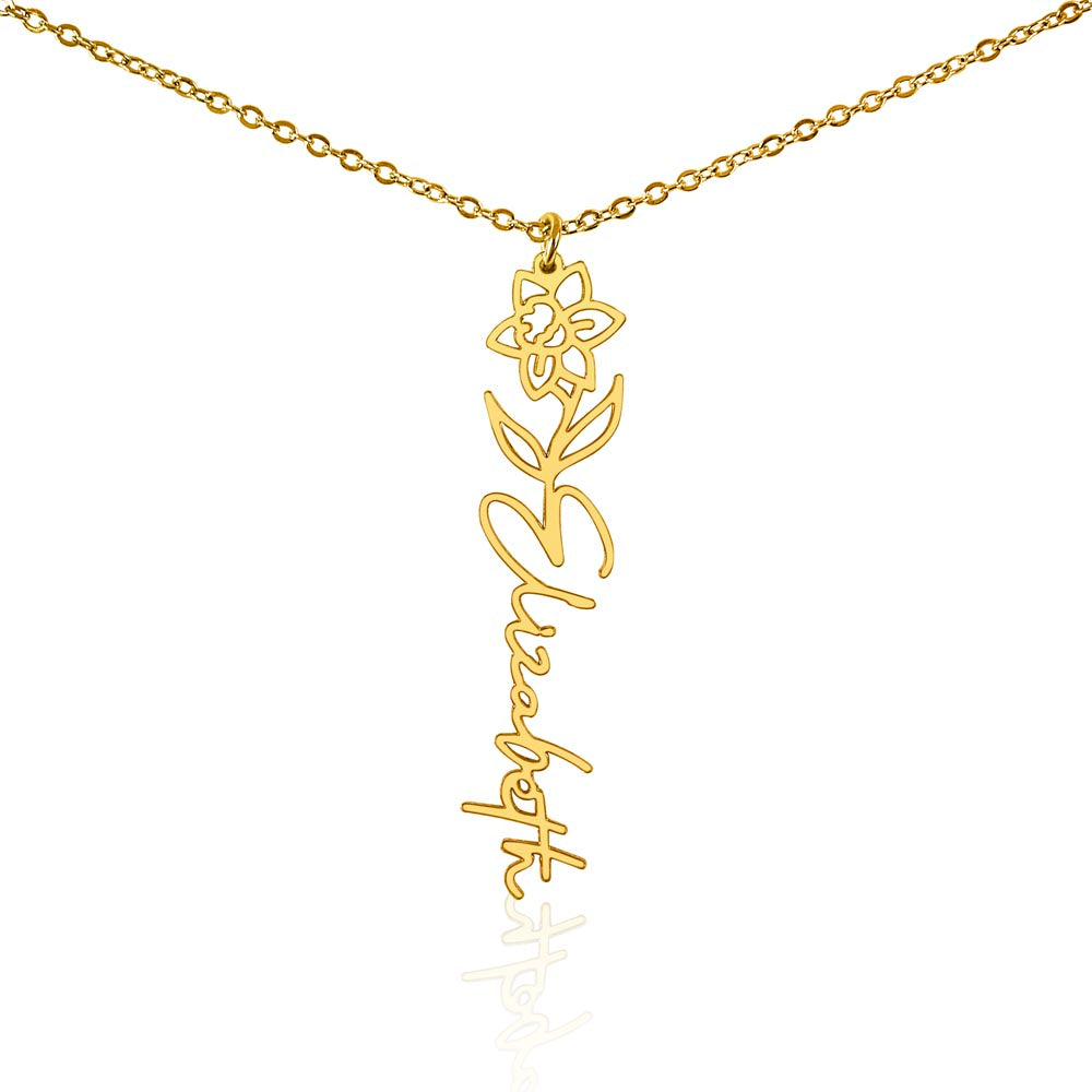 Flower Name Necklace - Vertical