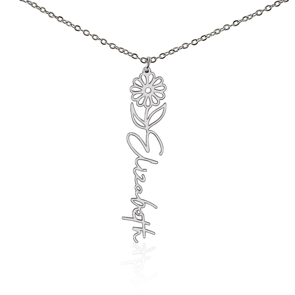 Flower Name Necklace - Vertical