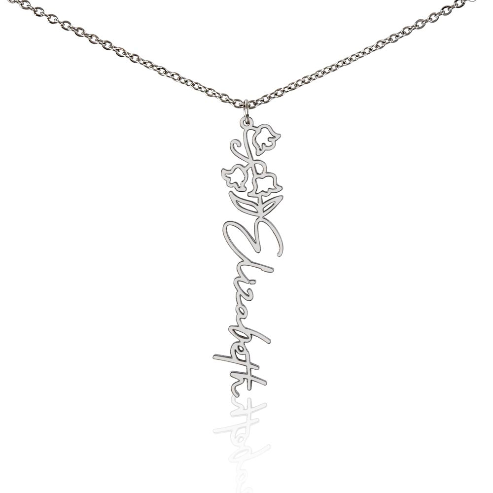 Flower Name Necklace - Vertical