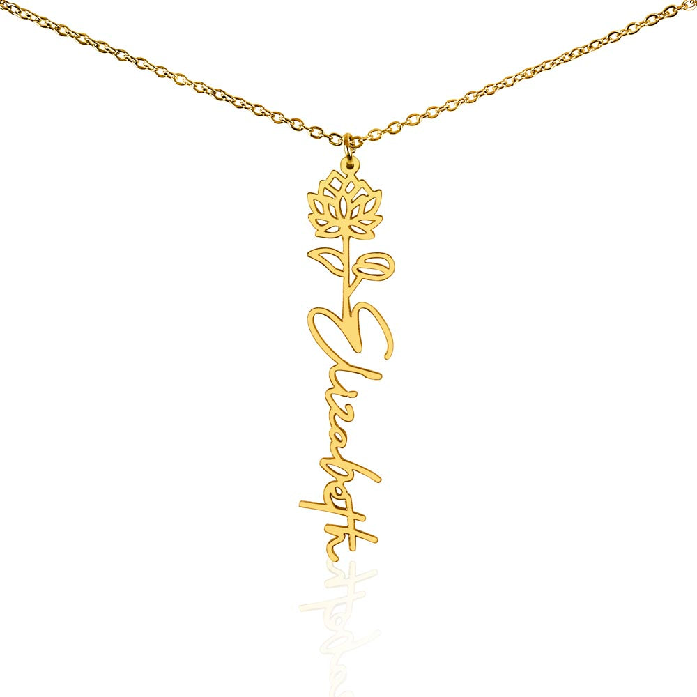 Flower Name Necklace - Vertical