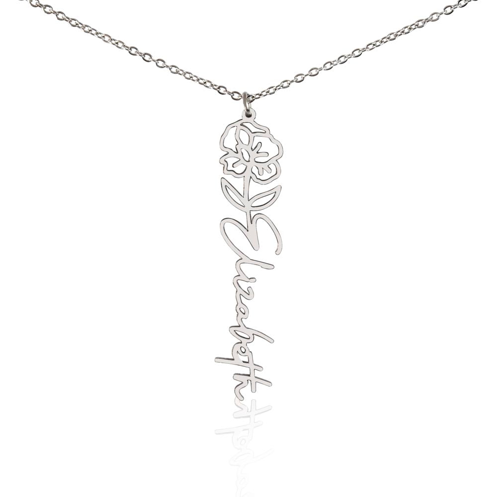 Flower Name Necklace - Vertical