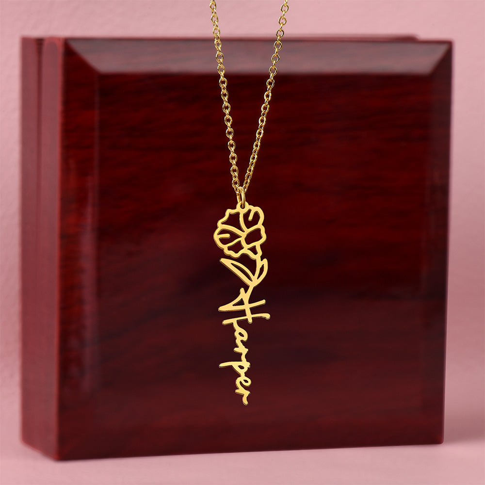 Flower Name Necklace - Vertical