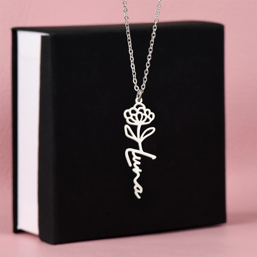 Flower Name Necklace - Vertical