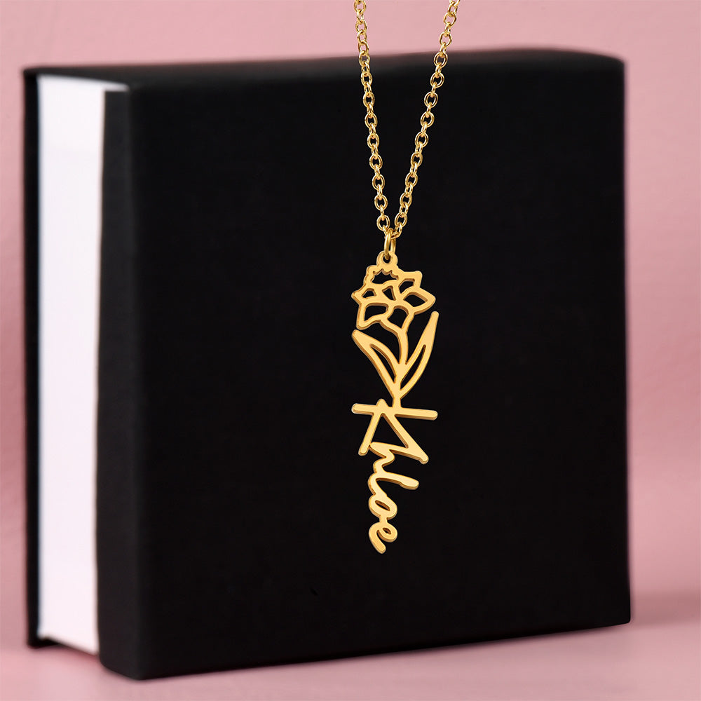 Flower Name Necklace - Vertical