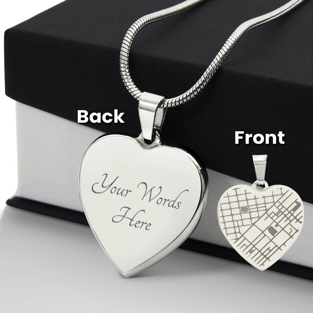 Engraved Heart Map Necklace - You Design Front and Back