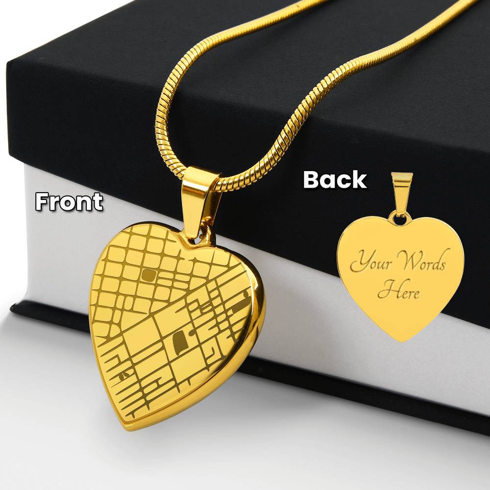 Engraved Heart Map Necklace - You Design Front and Back